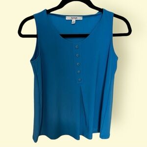 Sympli tank blouse sleeveless blue summer warm weather size 4 vacay vacation